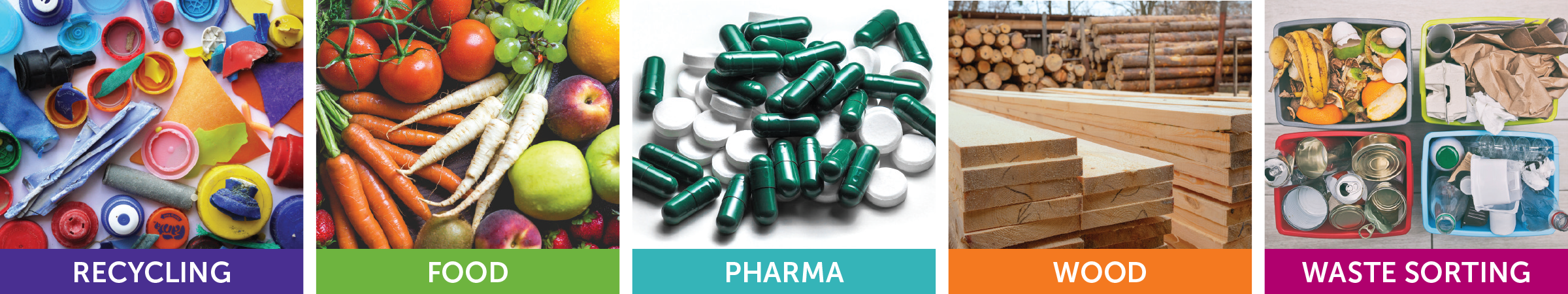 Recycling, food, pharma, wood, and waste sorting applications