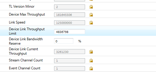 Fig. 5. Device link throughput setting in the Spinview GUI